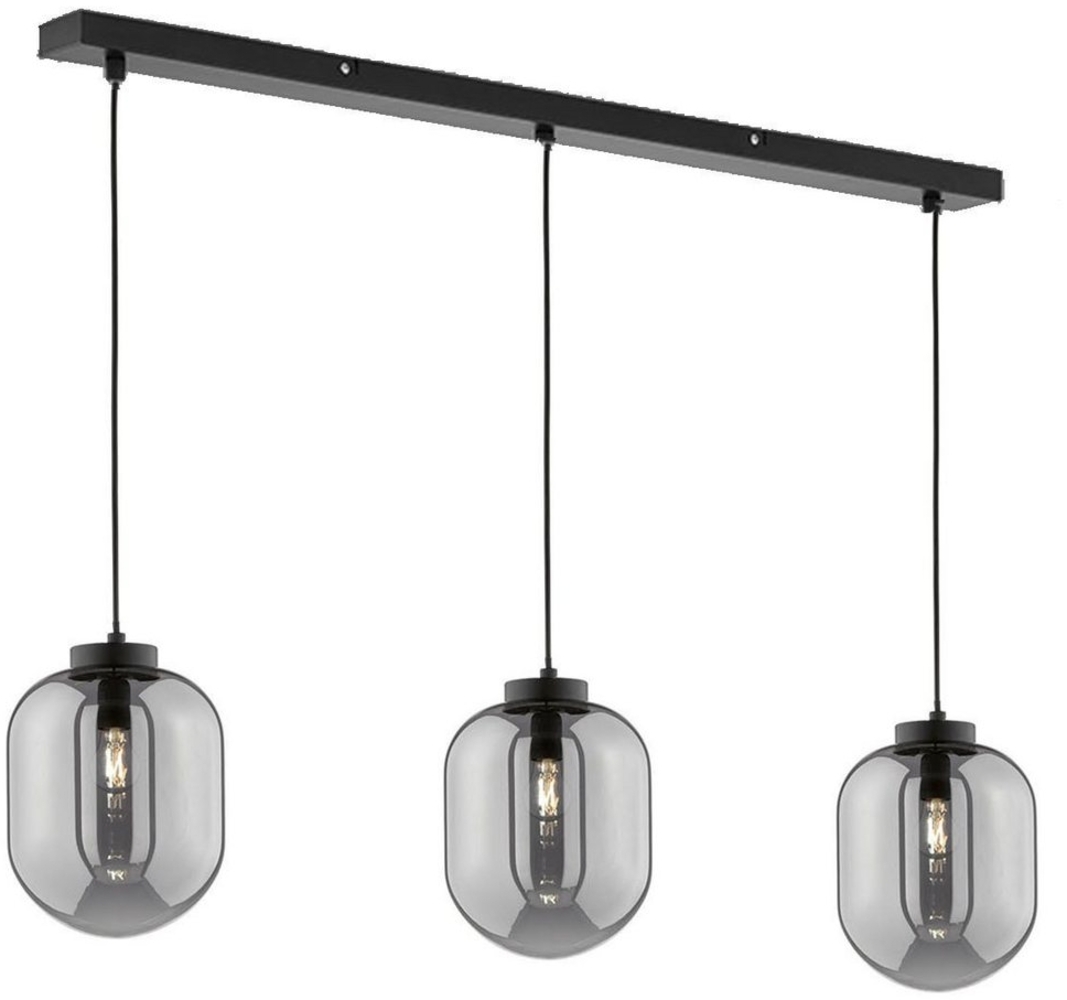 FISCHER & HONSEL LED Pendelleuchte, LED wechselbar, Warmweiß, Industrial Kugel-Lampe hängend Rauch-Glas Schwarz 3-flammig 96cm lang Bild 1