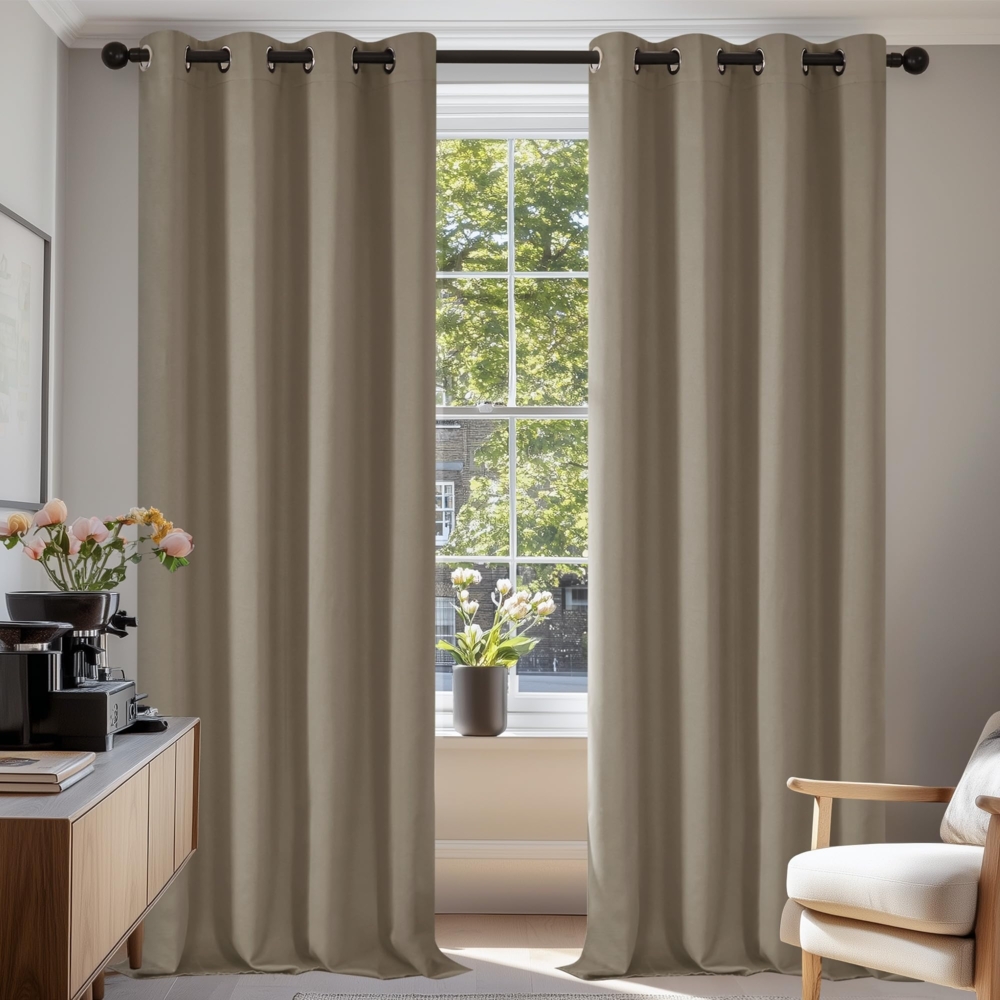 Deconovo Blickdichte Gardinen Ösenvorhang Blickdicht Vorhang Verdunkelung, 240x135 cm(HöhexBreite), Taupe, 2er Set Bild 1