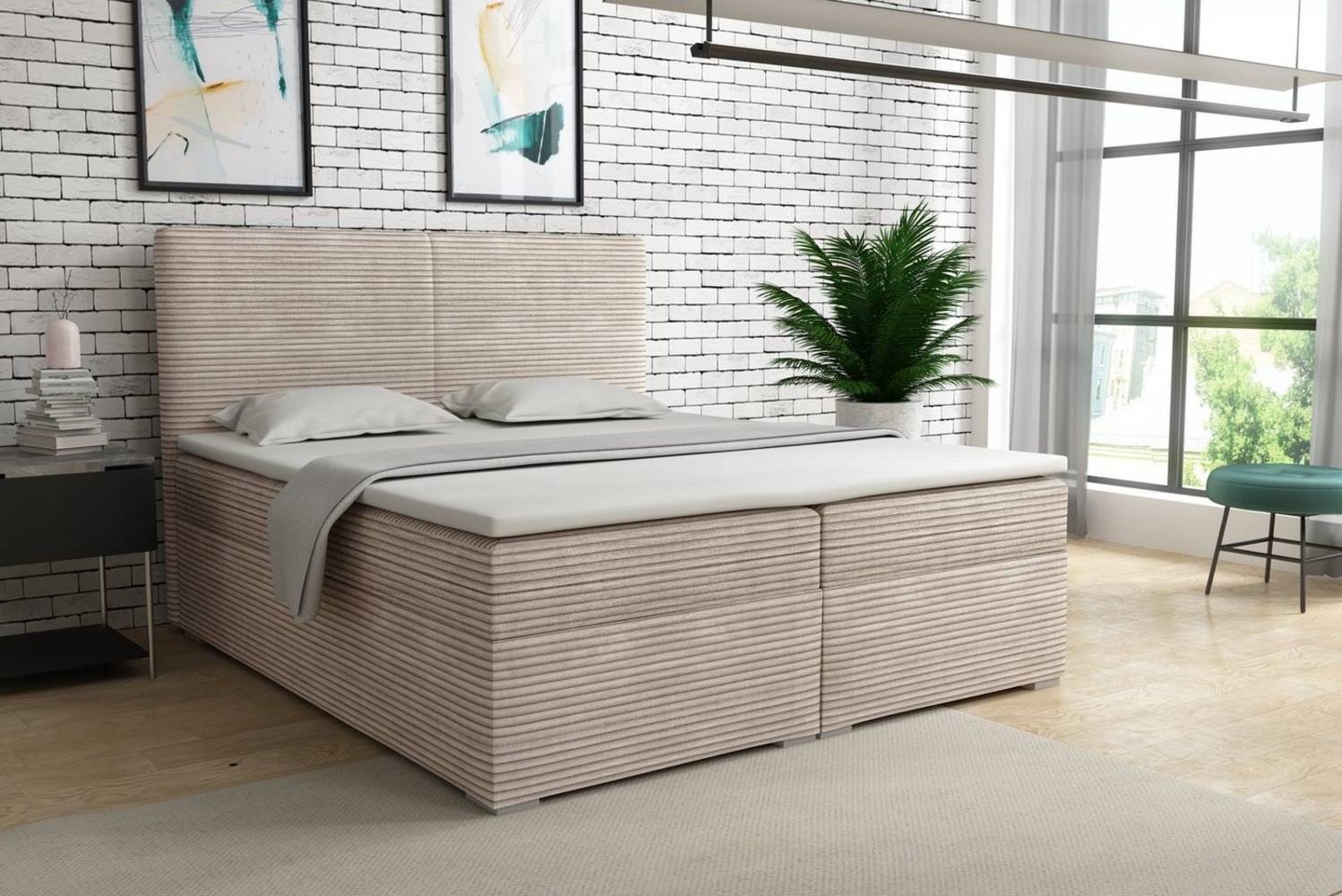 Deine Möbel 24 Boxspringbett LOFT III Boxspring Komplettbett Polsterbett Bonellfederkernmatratzen (Schwarz Graphit, 3-St, Boxbett Cord Cord-Samt 120x200 140x200 160x200 180x200 200x200), inkl. Bettkasten Topper Matratzen H3 H4 Beige Creme Grau Bild 1