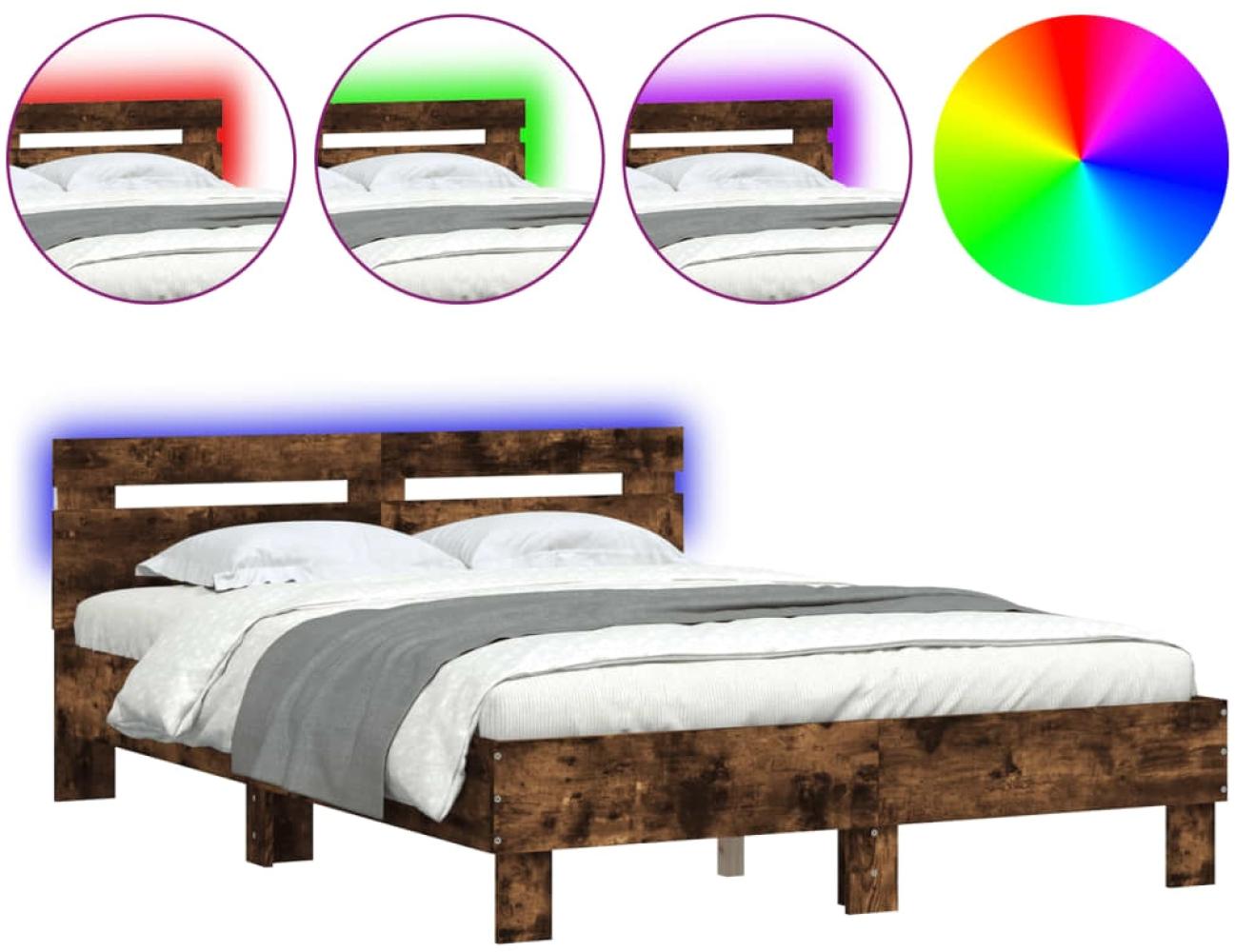 vidaXL Bettgestell mit Kopfteil LED-Beleuchtung Räuchereiche 135x190cm 3207571 Bild 1