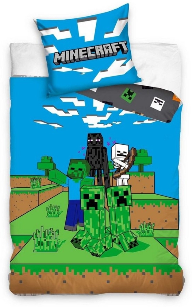 Carbotex Kinderbettwäsche Minecraft Wende Bettwäsche Set 2 tlg. 135 x 200 cm 80 x 80cm Bild 1