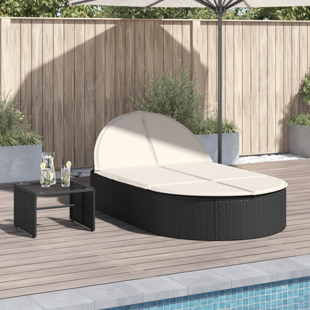 vidaXL Doppel-Sonnenliege mit Kissen Schwarz Poly Rattan 368646 Bild 1