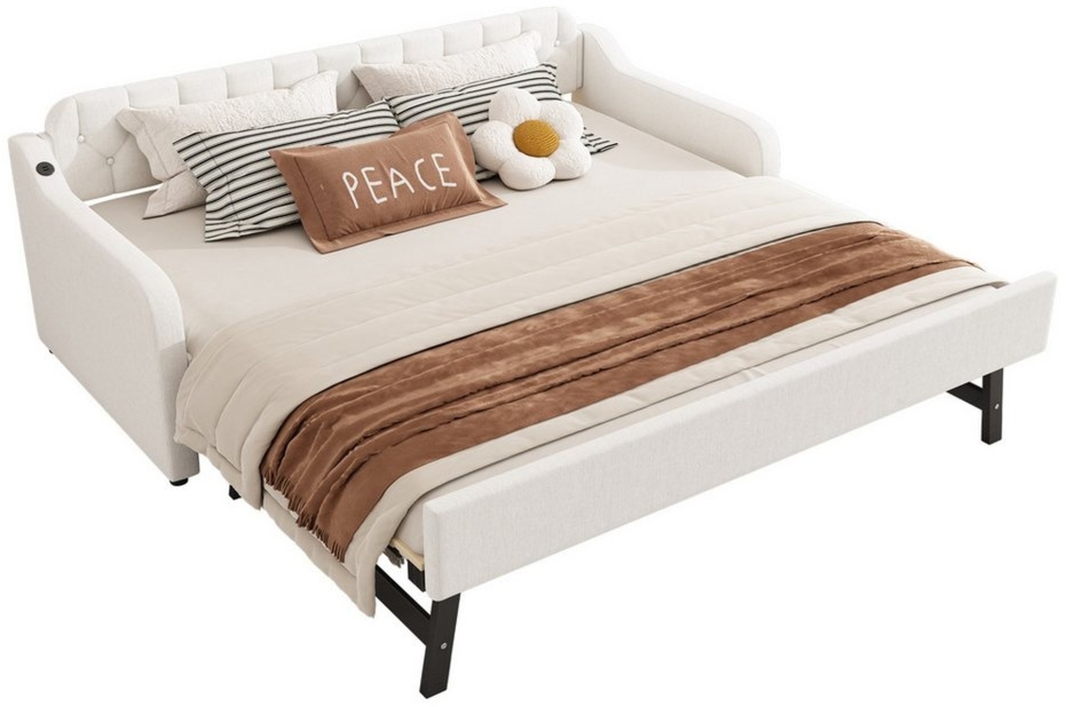 Merax Daybett, Tagesbett 90x200cm/180x200cm Schlafsofa mit Unterbett, Leinen Bild 1