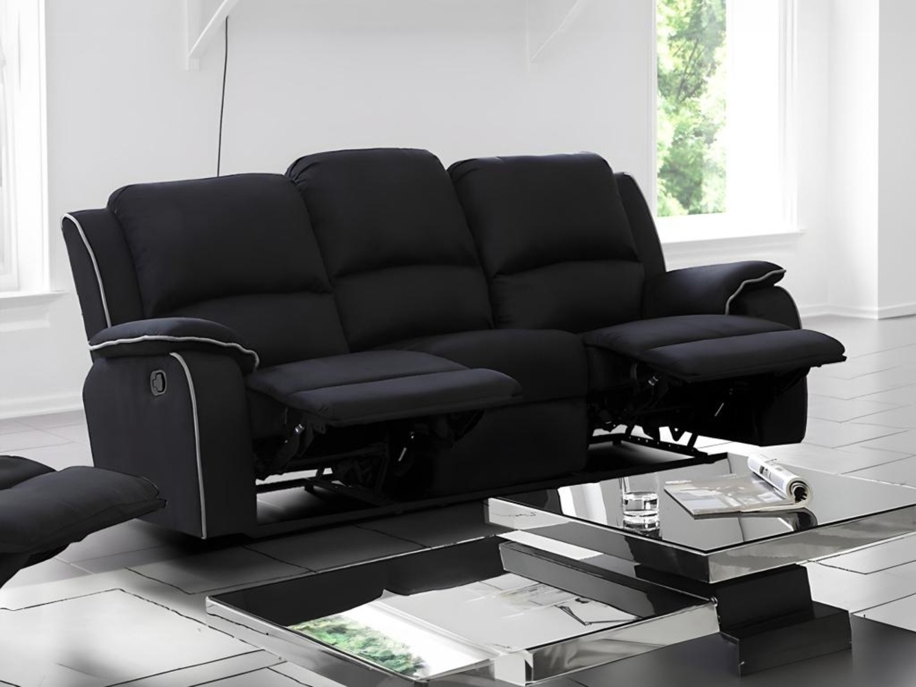 Vente-unique - Relaxsofa 3-Sitzer - Microfaser - Schwarz - HERNANI Bild 1