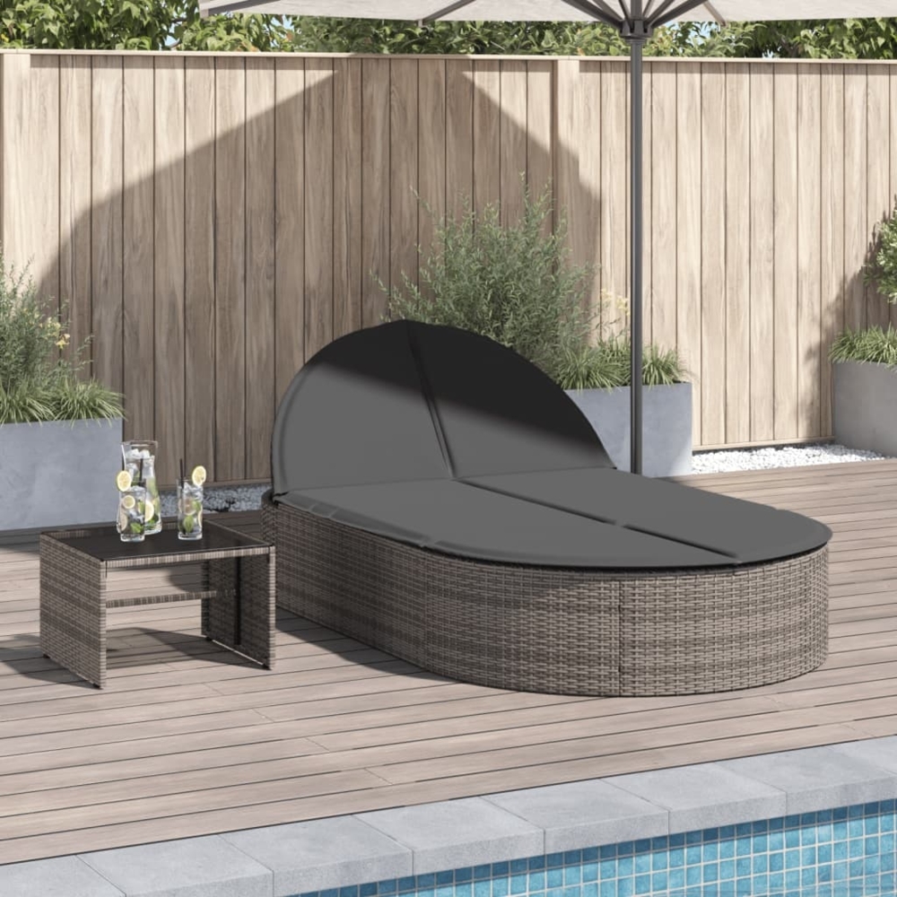 vidaXL Doppel-Sonnenliege mit Kissen Grau Poly Rattan 368648 Bild 1