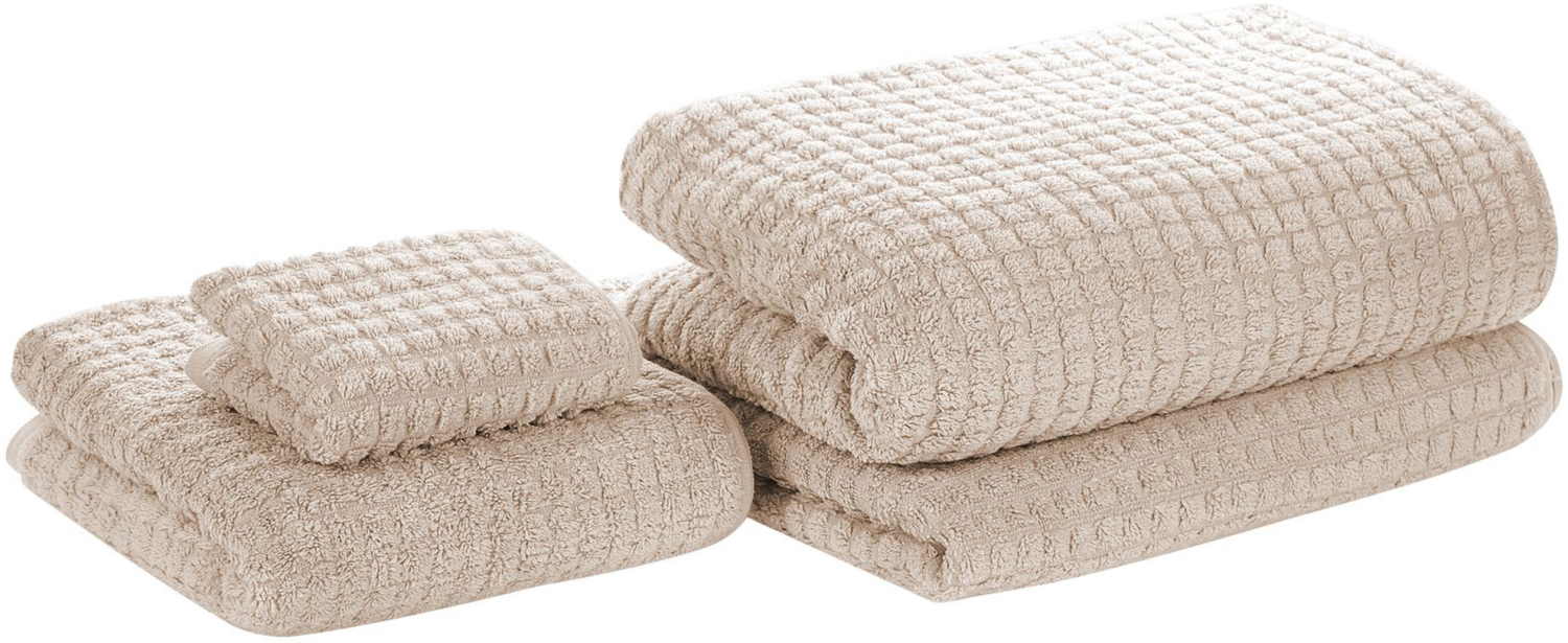 Badehandtuch 4er Set Beige Baumwolle 30x50 cm 50x100 cm 70x140 cm 100x150 cm Frottee Bild 1