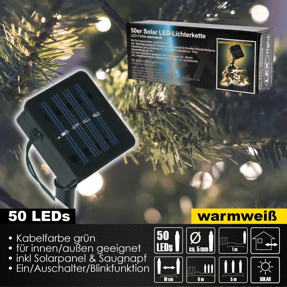 50er Solar LED Lichterkette Innen Außen Gartenbeleuchtung Party Outdoor warmweiß Bild 1