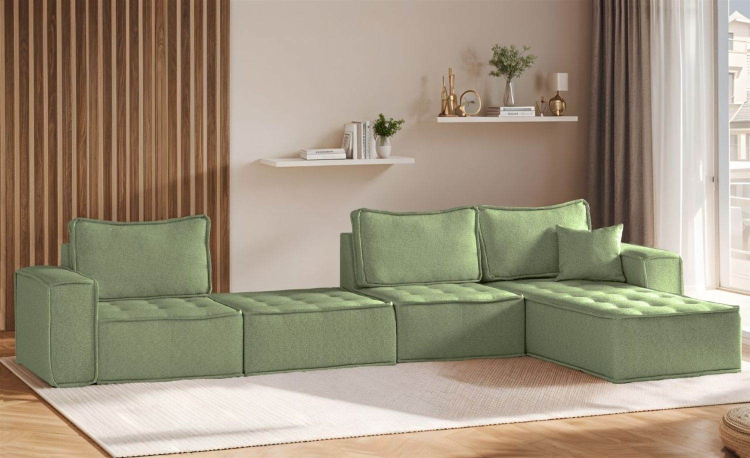 Ecksofa Modulsofa 4-teilig SANDE XL Stoff Alpine Hellgrün Ottomane Rechts Bild 1