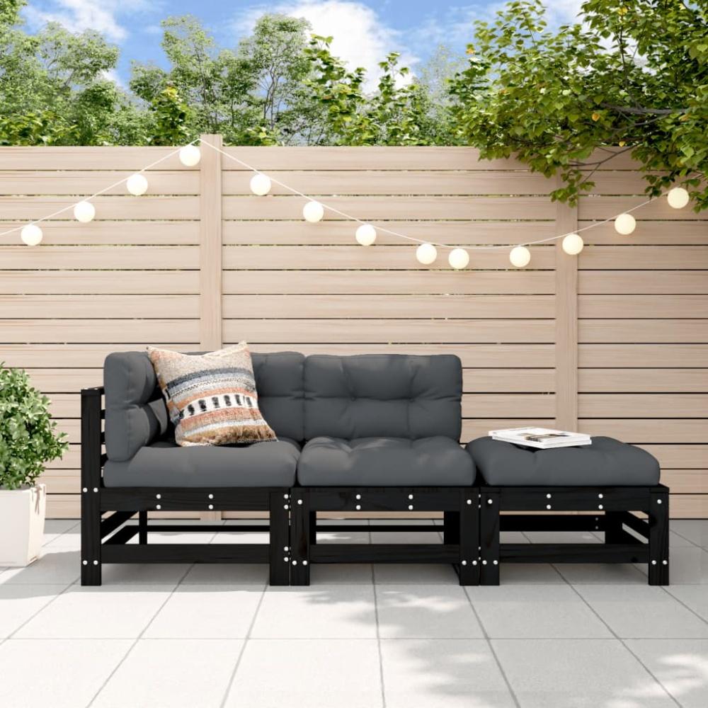 vidaXL 3-tlg. Garten-Lounge-Set Schwarz Massivholz Kiefer Bild 1