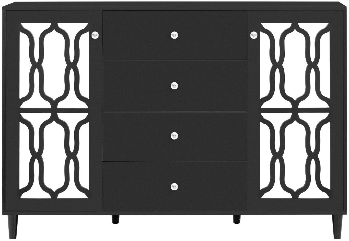 Merax Sideboard mit Spiegelelementen und geometrischem Trellis-Muster, Kommode mit vier Schubladen und Spiegelfront, Anrichte Bild 1