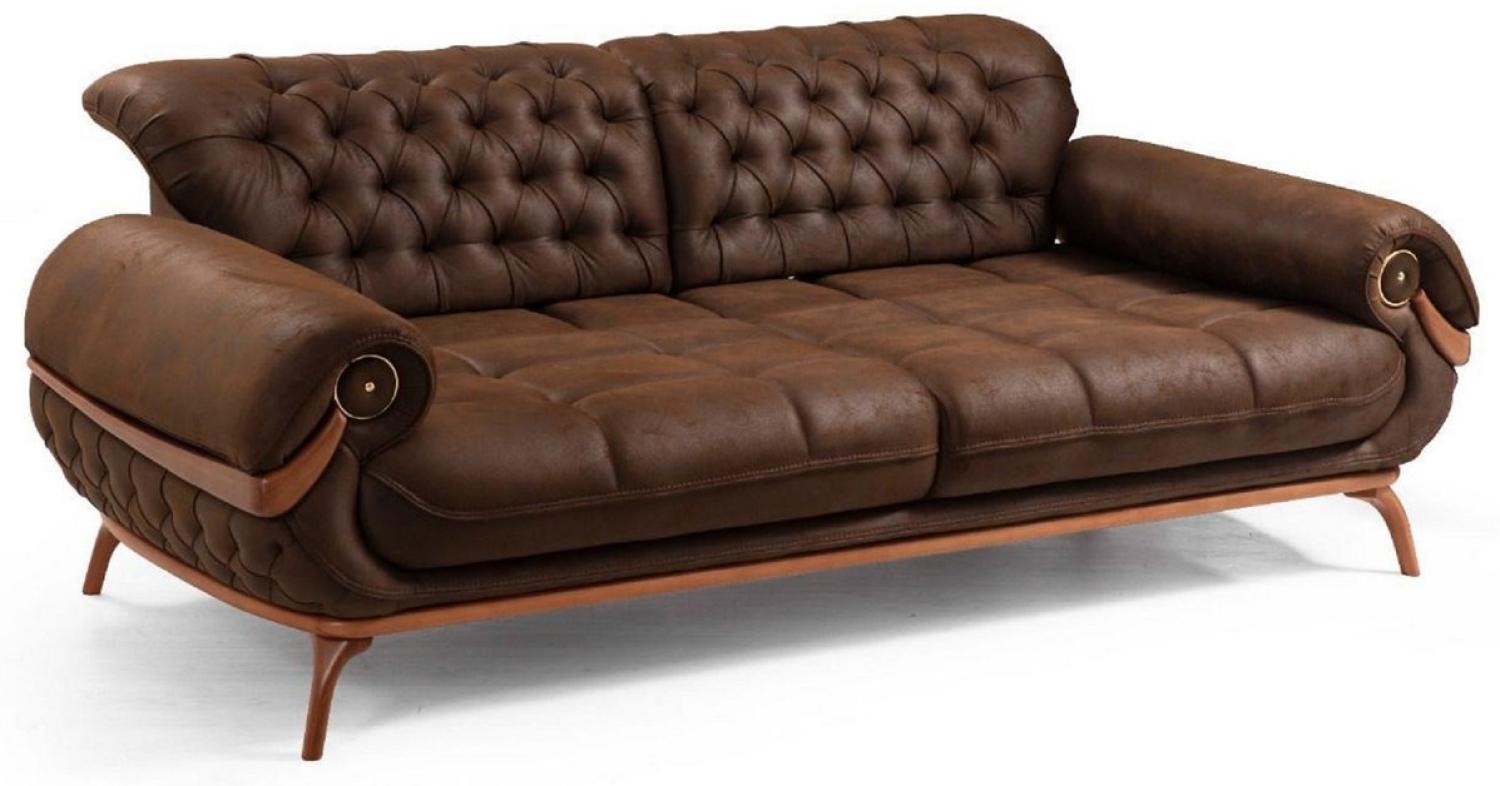 Casa Padrino Luxus Chesterfield Wohnzimmer Sofa mit verstellbaren Rückenlehnen Dunkelbraun / Braun - Chesterfield Wohnzimmer Möbel - Luxus Wohnzimmer Möbel - Luxus Möbel - Luxus Einrichtung Bild 1