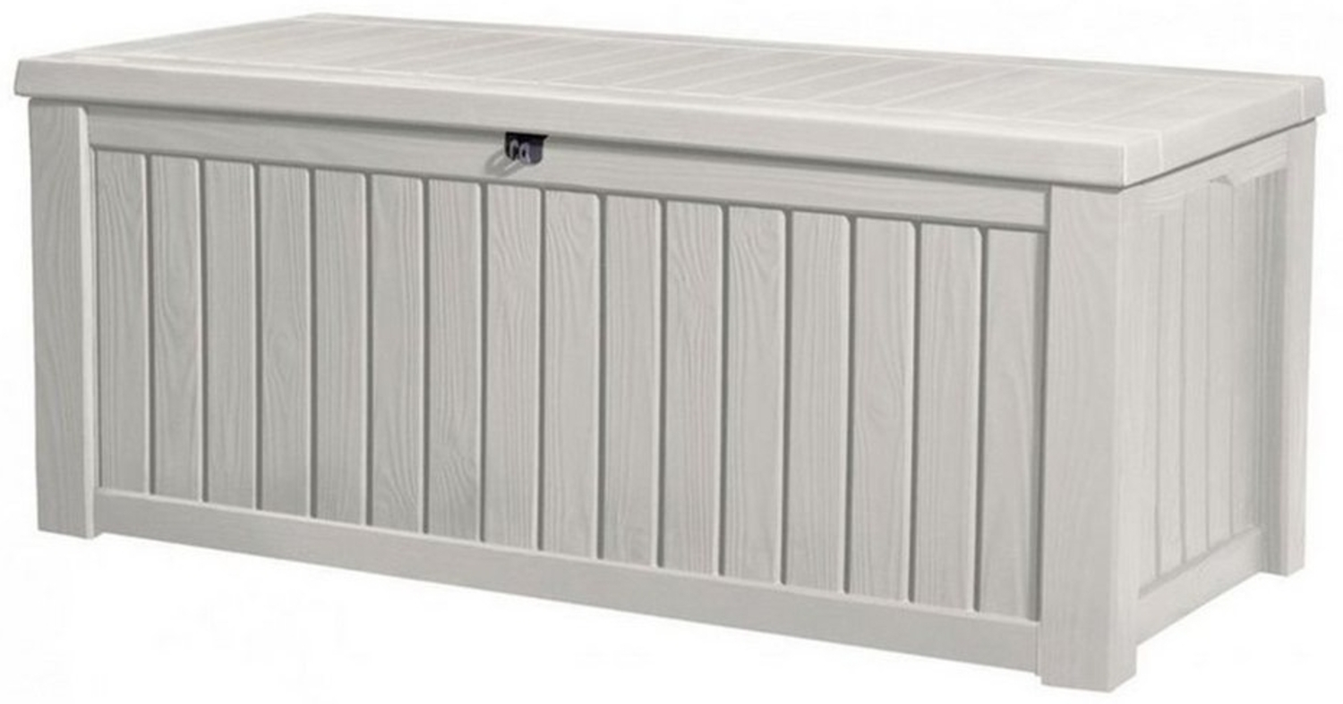 Keter Gartenbox Rockwood 570L Weiß naturgetreue Holzoptik Aufbewahrungsbox Truhe, abschließbar Bild 1