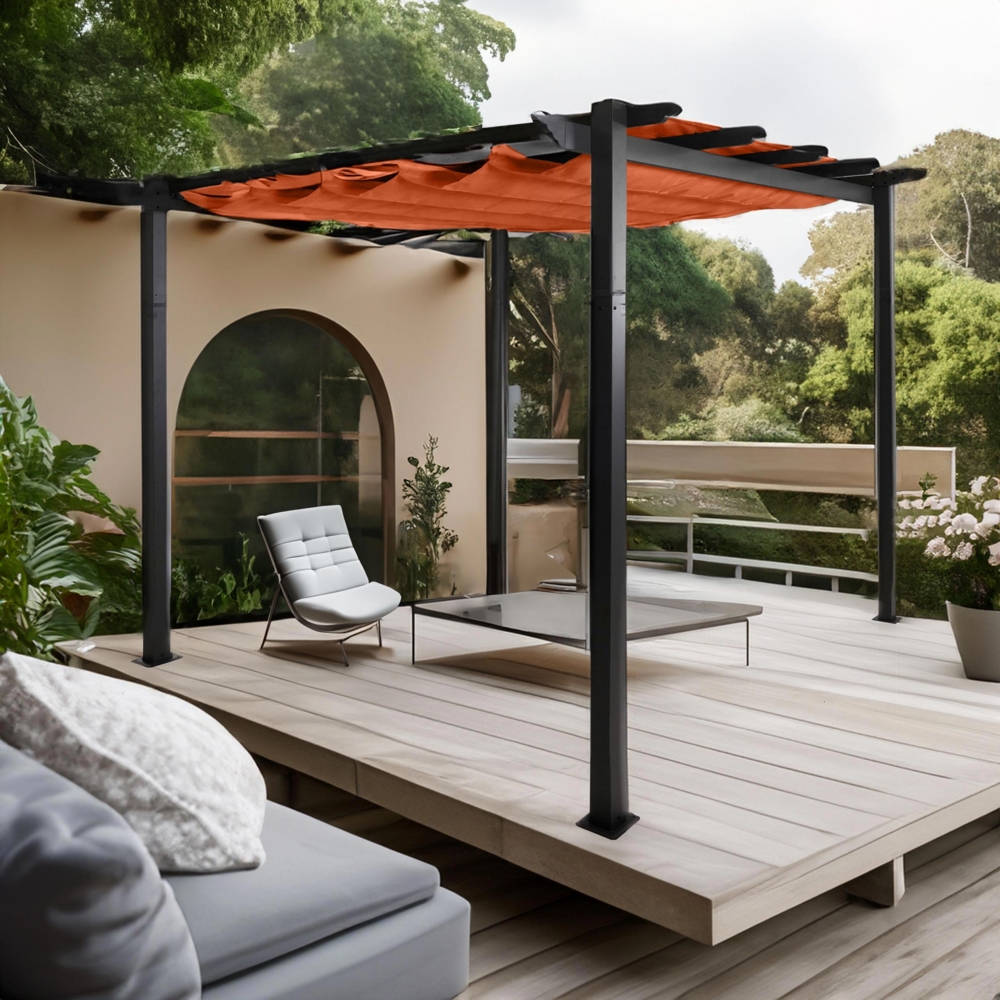 Mendler 'HWC-N93' Pergola, stabiles 8cm-Gestell mit Schiebedach UV50+ 3x3 m, Aluminium, Terrakotta Bild 1