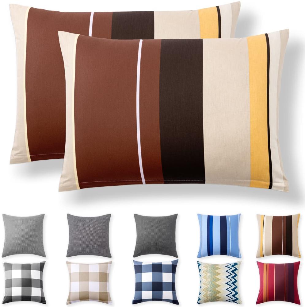 Alreya 2er-Set Renforcé Kissenbezug 40x60 cm - 100% Baumwolle mit YKK Reißverschluss, Superweicher Kopfkissenbezug 40x60, Kissenhülle, Beige Wellen, nur Kissenbezug Bild 1