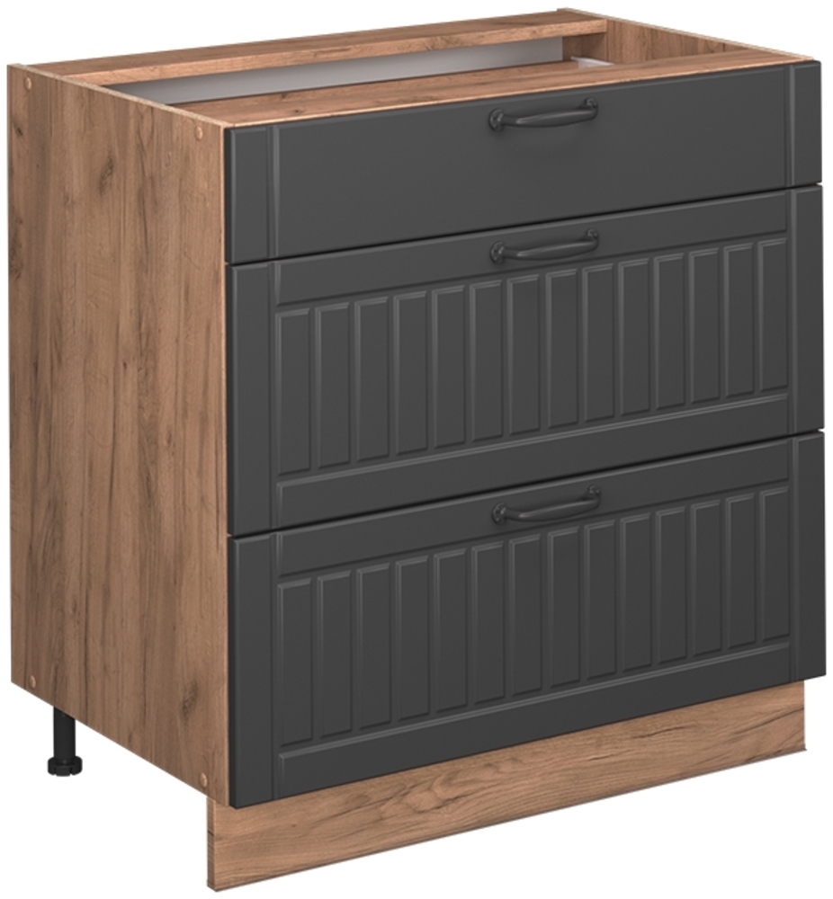 Küchenunterschrank Fame-Line Dunkelgrau 80 cm mit 3 Schubladen, ohne Arbeitsplatte Vicco Bild 1