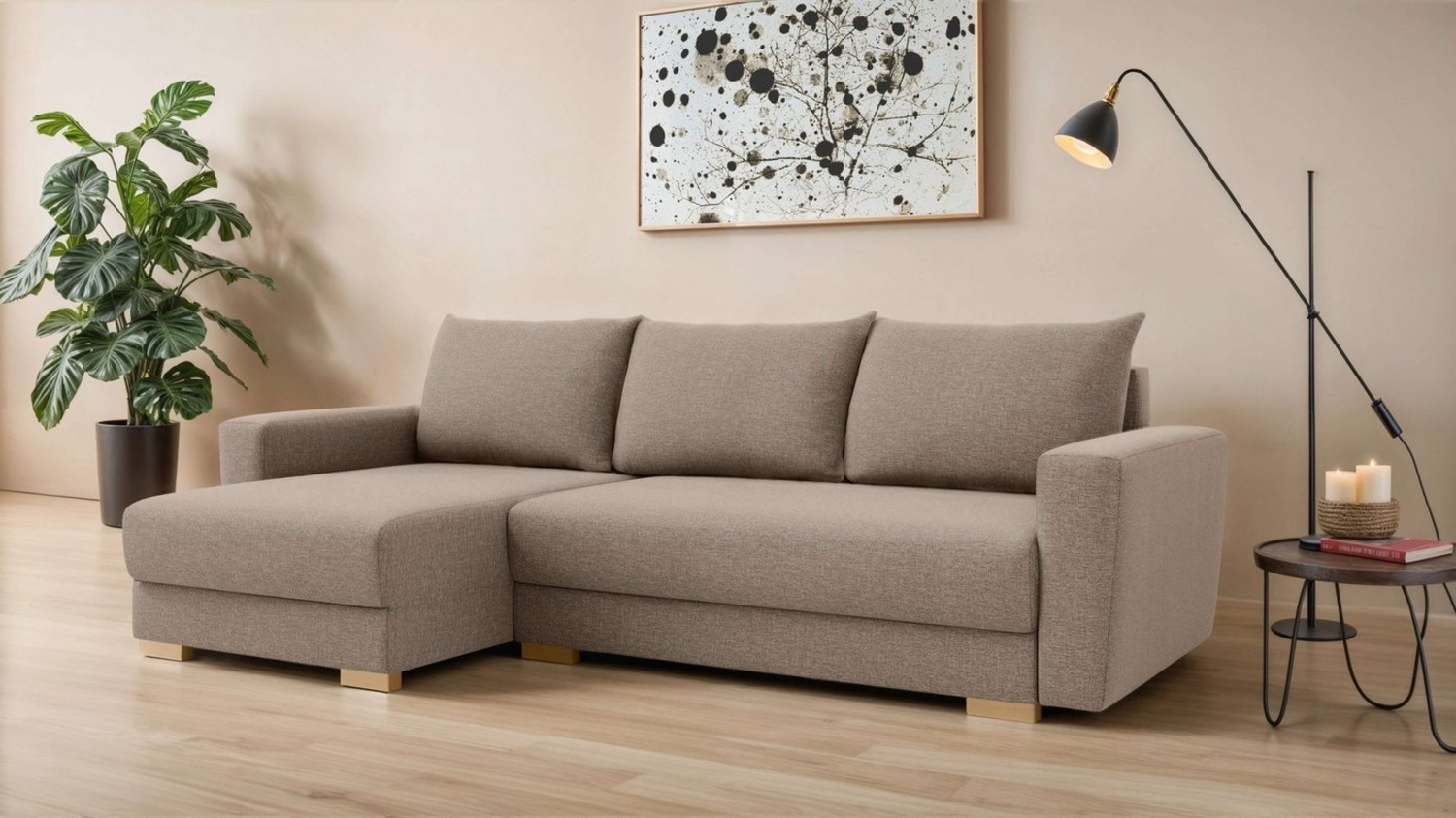 Home affaire Ecksofa MAGHERA universell Schlafsofa mit Bettkasten, Maße B/T/H: 255/142/84cm, L-Form mit Recamiere rechts oder links montierbar, hoher Sitzkomfort Bild 1