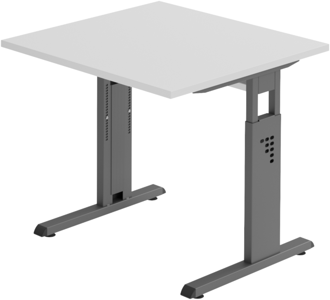 bümö höhenverstellbarer Schreibtisch O-Serie 80x80 cm in grau, Gestell in Graphit - PC Tisch klein für's Büro manuell höhenverstellbar, Computertisch verstellbar, OS-08-5-G Bild 1
