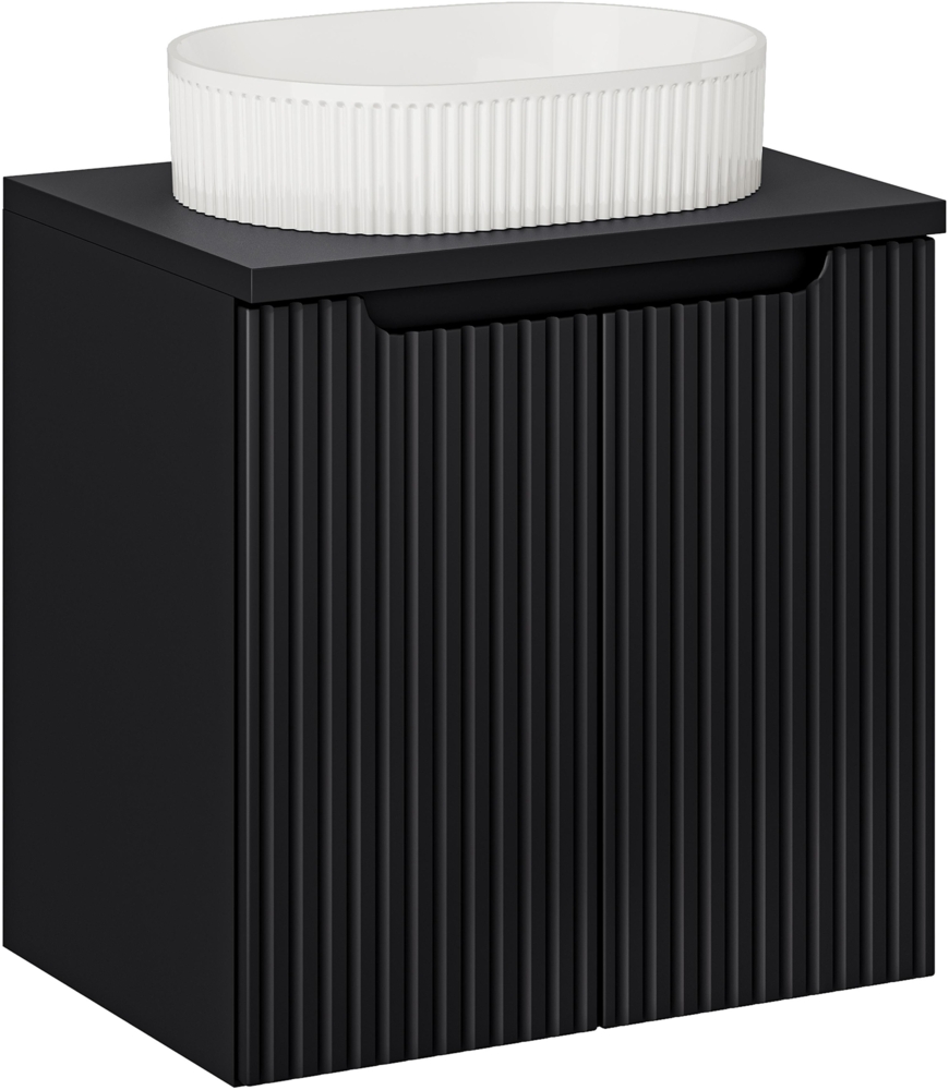 NOVA BLACK 60 cm großes Badmöbel-Set mit einer Waschtischplatte und einem Beyond-Aufsatzwaschbecken (40x60cm), Schwarz Teppich Bild 1