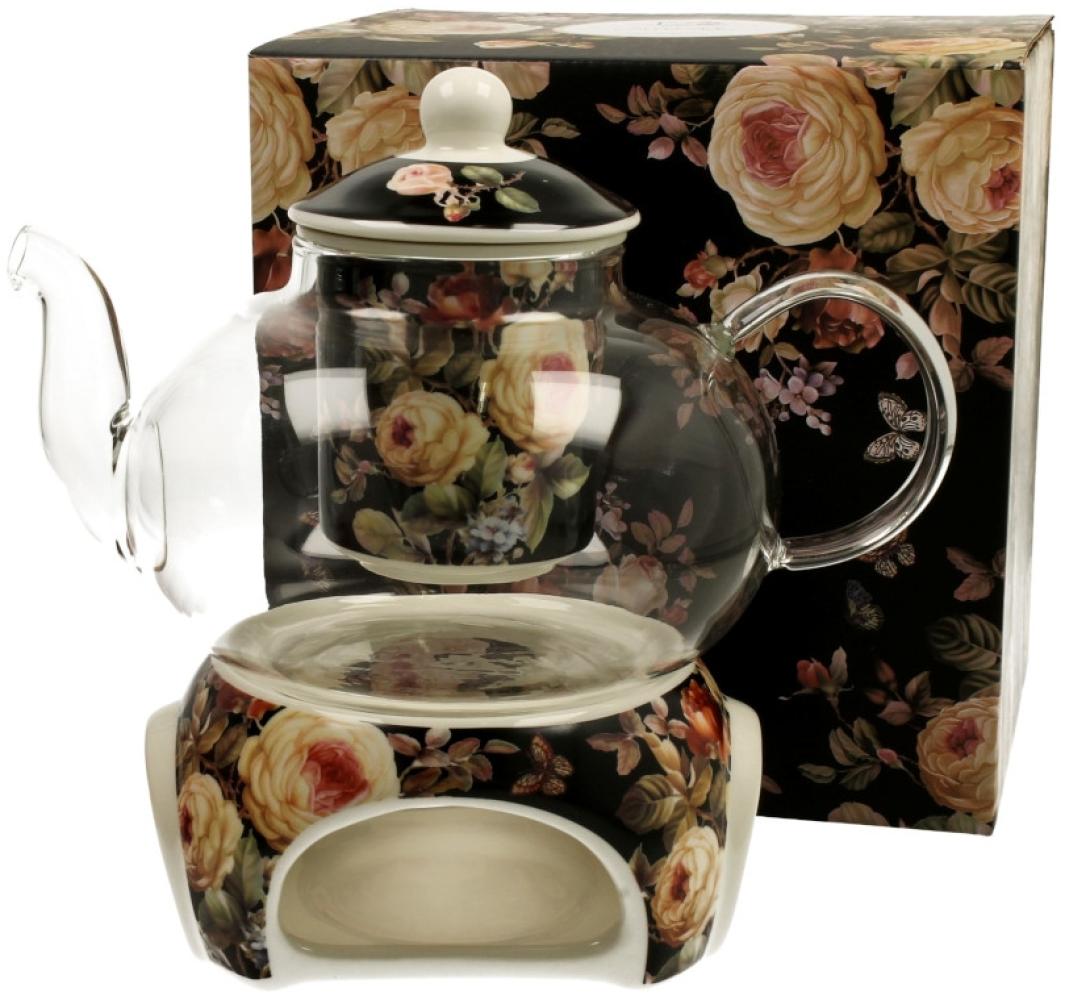 DUO FLORAL Teekanne 1000 ml WARDA mit Stövchen, Glas - New Bone China Porzellan Bild 1