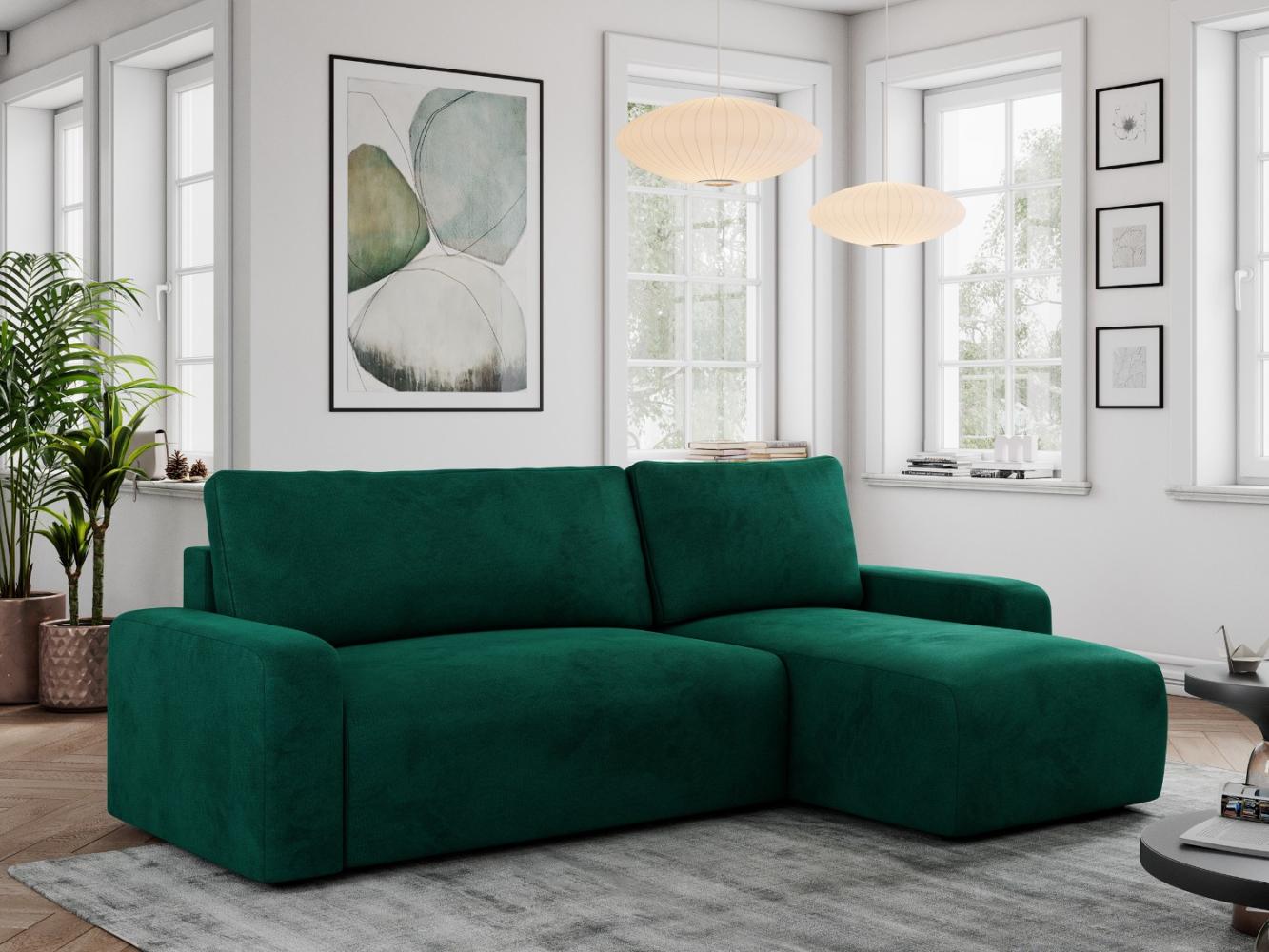 Ecksofa L-form, mit Schlaffunktion und Bettkasten - ARGOS - Dunkelgrün Velours Bild 1