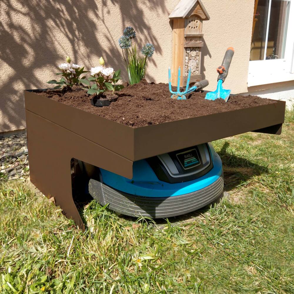 Mendler 'HWC-G60' Mähroboter Garage mit Pflanzkasten, Metall, 37 x 60 x 70 cm, Braun Bild 1
