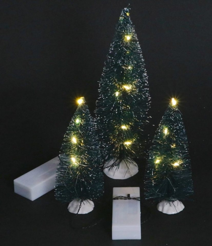 Koopman Künstlicher Weihnachtsbaum 3er Set Deko Schneetannen mit warmweißen LED Lichterketten Bild 1