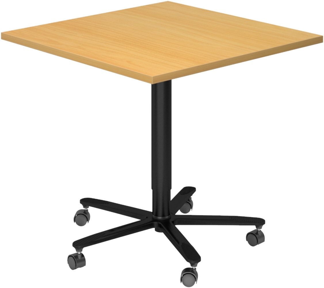 bümö Säulenhubtisch höhenverstellbar, Stehtisch Büro, Bistrotisch eckig 80 x 80 cm - Besprechungstisch Buche, Stehtisch Holz-Platte, Säule aus Metall in schwarz, Säulentisch, Hochtisch, ST88-6-D Bild 1