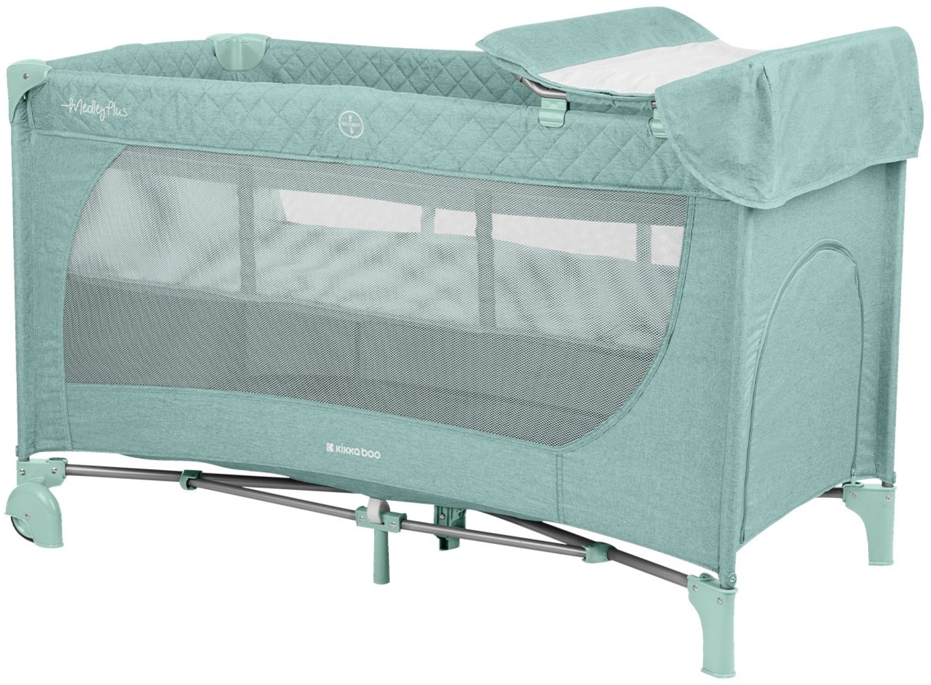 Kikkaboo Reisebett Medley Plus 2 Ebenen Matratze Moskitonetz Wickelauflage Räder grün Bild 1