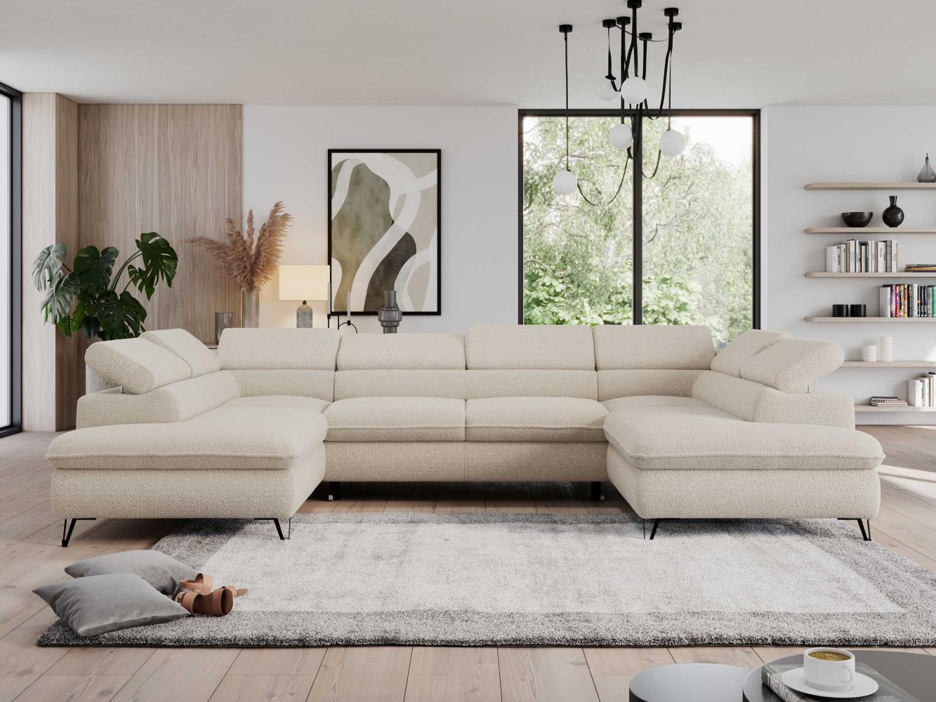 Mks Möbel 'Pedro U-Form' Ecksofa mit Schlaffunktion und verstellbaren Kopfstützen, Beige, Boucle Bild 1