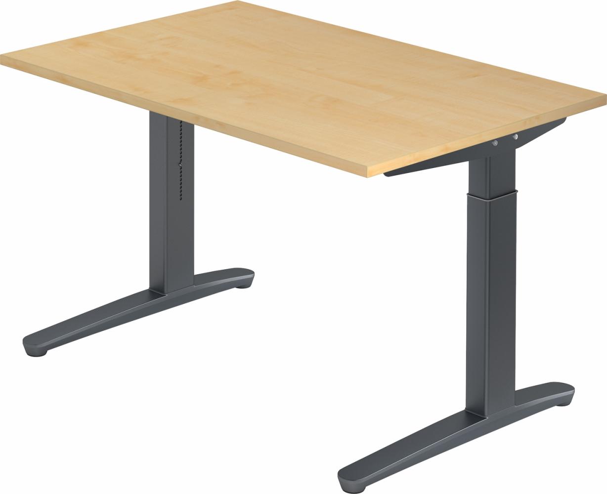 bümö manuell höhenverstellbarer Schreibtisch 120x80 in Ahorn, Gestell in graphit - PC Tisch höhenverstellbar & klein, höhenverstellbarer Tisch Büro, kleiner Computertisch verstellbar, X12-3-GG Bild 1