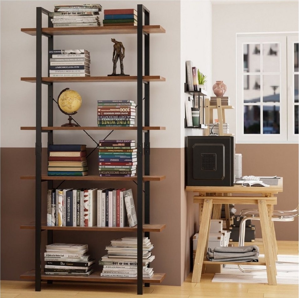 Homfa Standregal, schwarz Bücherregal Küchenregal 6 Ebenen Metall Holz 210cm Bild 1