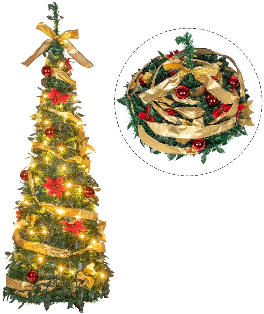 Homewit Künstlicher Weihnachtsbaum Pop Up Weihnachtsbaum, 150cm, Faltbarer, mit Beleuchtung Schleife, mit Weihnachtskugeln Abnehmbarem Ständer, für Weihnachtsdekoration Bild 1