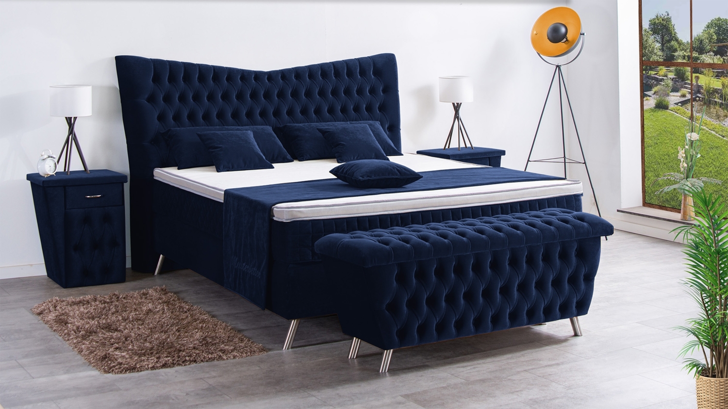 Meisterbetten Boxspringbett Juve 120x200 in VS-Blau, Matratzenbezug Optiflex, Ergoflex-Topper Bild 1