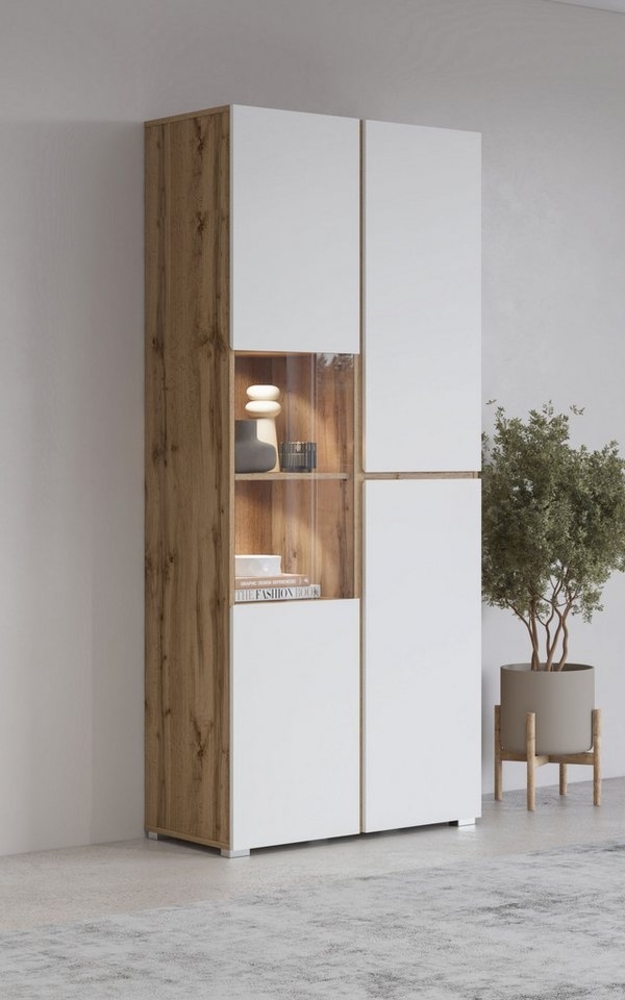 INOSIGN Vitrine Cross, Höhe 183,5 cm, moderne grifflose Standvitrine mit 3 Türen Hochschrank mit viel Stauraum, Glastür und verstellbaren Einlegeböden Bild 1