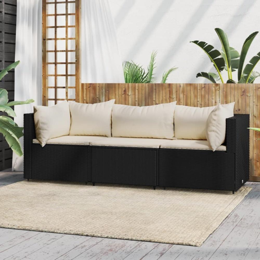 vidaXL 3-tlg. Garten-Lounge-Set mit Kissen Schwarz Poly Rattan 319734 Bild 1