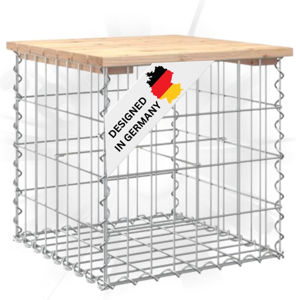 DELUKE® Gartenbank Gabionen BIKS aus Stahl 43x44x42cm Kiefernholz Natur Gabionenbank Gartentisch aus Gabionen Steinkorb Gabionengitter Ziergabione Drahtkorb befüllbar Bild 1