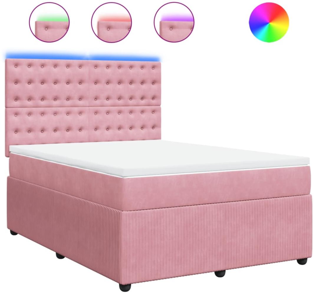vidaXL Boxspringbett mit Matratze Rosa 140x190 cm Samt 3294651 Bild 1