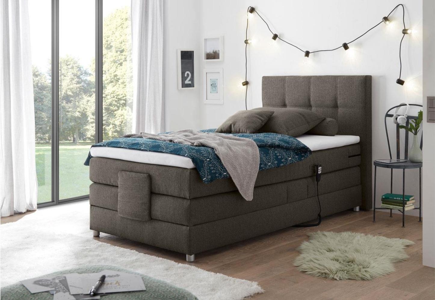 Boxspringbett 'MANOLO 2' in Stoff Stone mit Motor 100x200 Bild 1