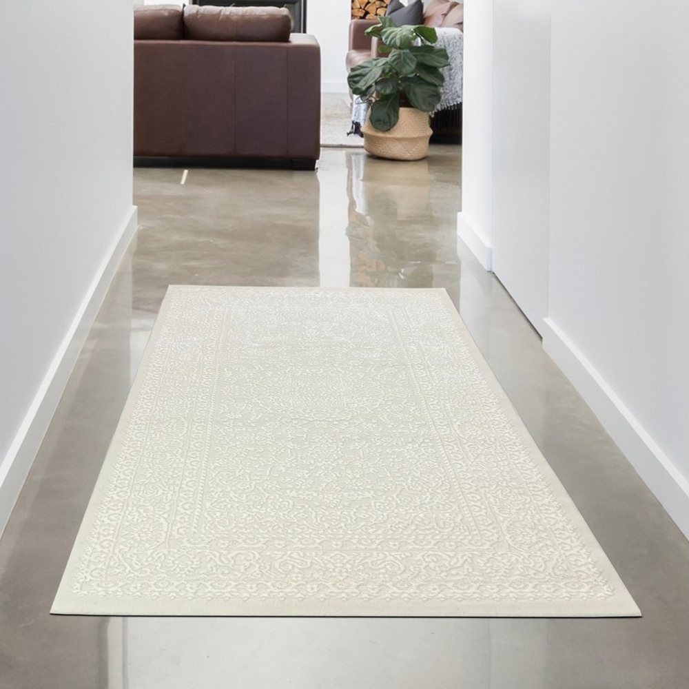 Carpetia Teppich Eleganter Teppich mit Ornamentmuster Hoch-Tief-Struktur Creme, rechteckig, Höhe: 12 mm Bild 1