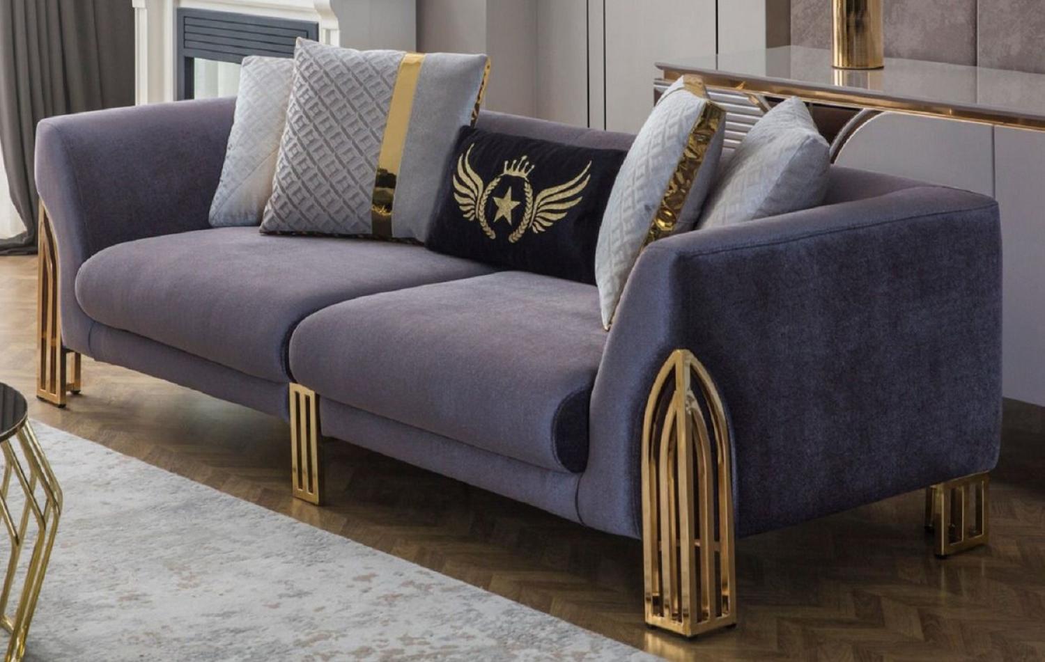 Casa Padrino Luxus Sofa Lila / Gold 230 x 90 x H. 77 cm - Wohnzimmer Sofa - Hotel Sofa - Wohnzimmer Möbel - Hotel Möbel - Luxus Möbel - Wohnzimmer Einrichtung - Luxus Einrichtung Bild 1