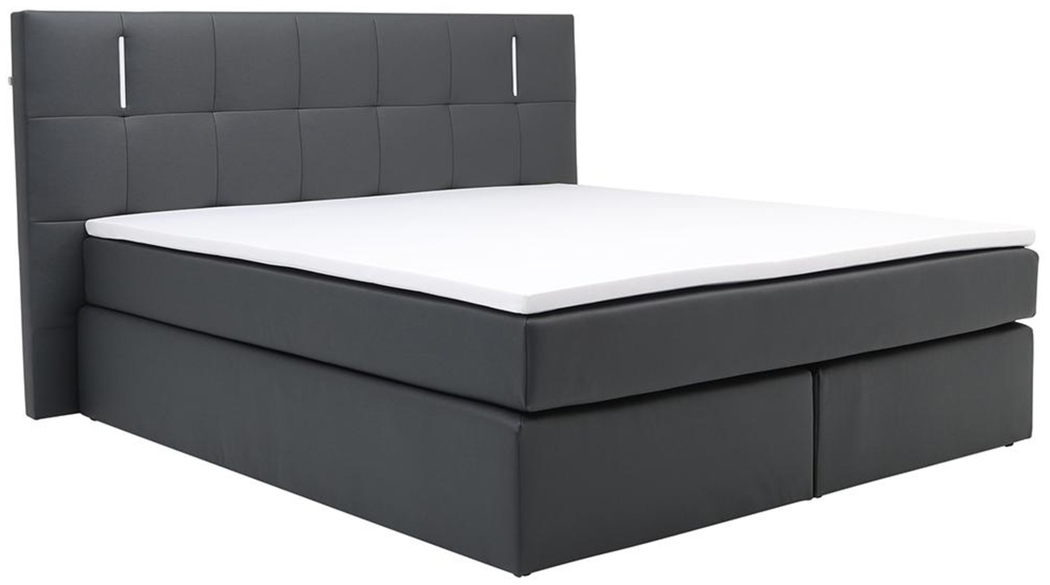 Vente-unique - LED-Boxspringbett mit Kopfteil + Lattenroste + Matratzen + Topper - 160 x 200 cm - Kunstleder - Anthrazit - BILBAO von YSMÉE Bild 1