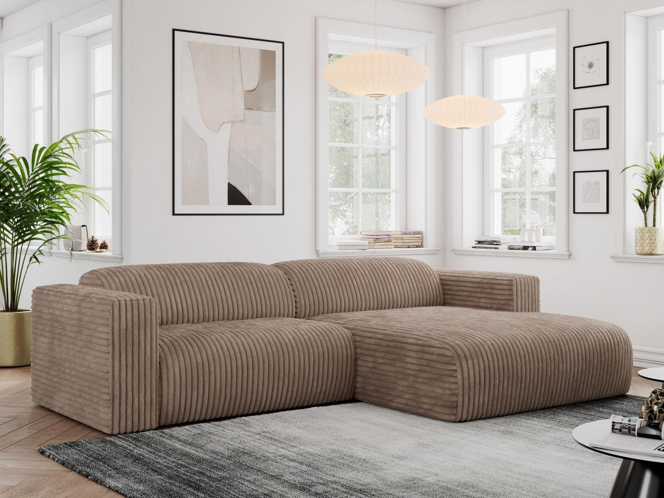 Ecksofa PASADENA, freistehendes Ecksofa, breite Armlehnen, Federsitz - rechts - Braun Cord Bild 1