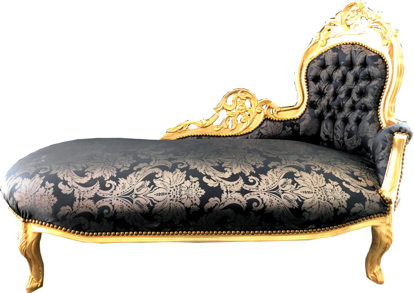 Casa Padrino Barock Chaiselongue Schwarz Muster / Gold - Recamiere Barock Möbel Bild 1