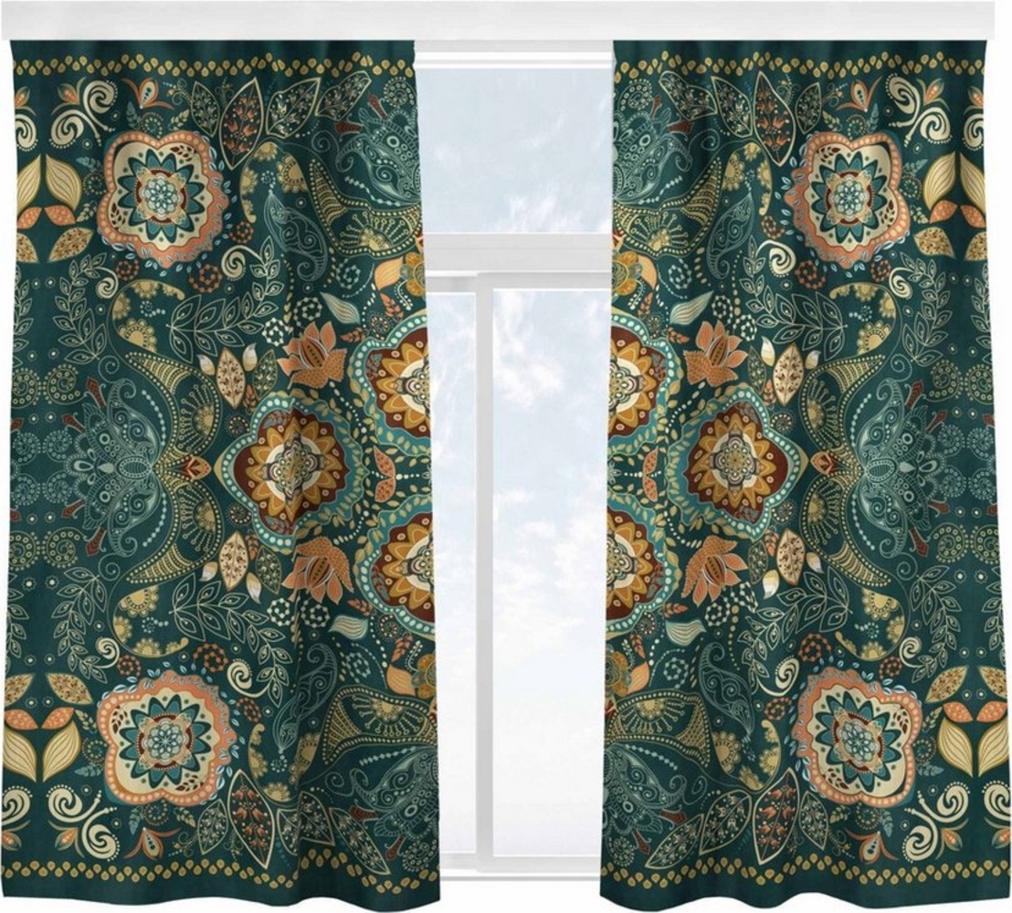 Bilderdepot24 Vorhang Gardine Muster Boho Muster Grün Türvorhang Raumteiler, Multifunktionsband (2 St), blickdicht, Samt, Schiebegardinen Küche Schlafzimmer Wohnzimmer Schiebevorhang Bild 1