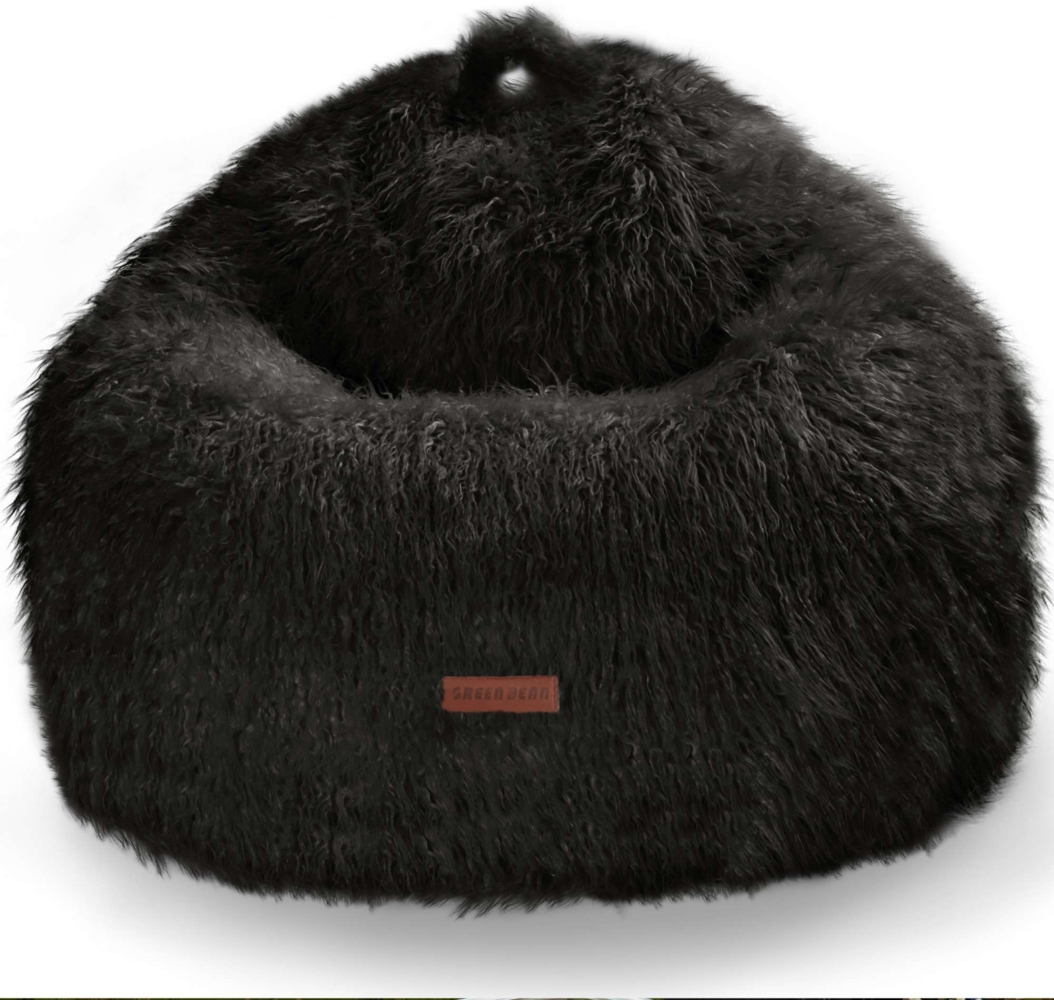 Green Bean® Sitzsack in Felloptik mit Füllmaterial (EPS Perlen) - Maße ca 90 x 90 cm - Bean Bag - Schwarz Bild 1