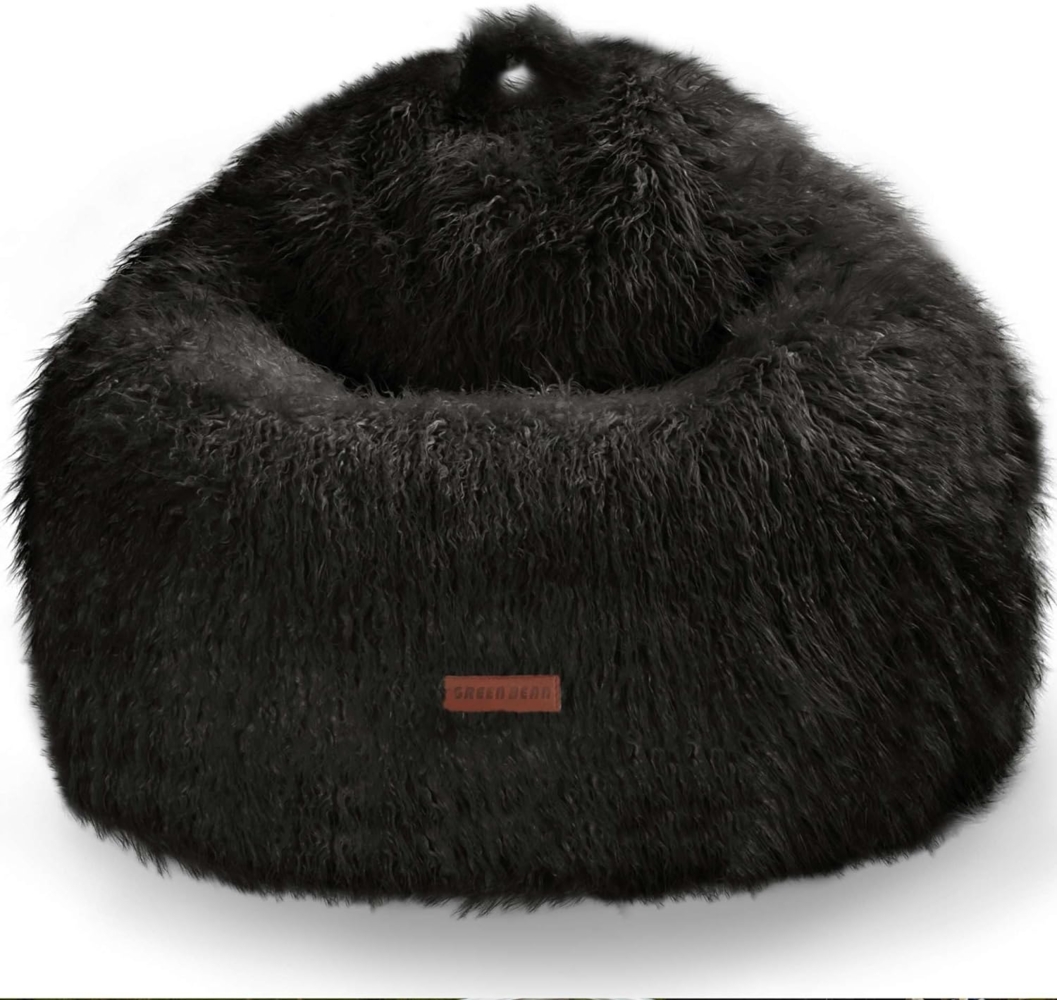 Green Bean® Sitzsack in Felloptik mit Füllmaterial (EPS Perlen) - Maße ca 90 x 90 cm - Bean Bag - Schwarz Bild 1