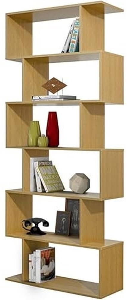 Brigros WeHome Bücherregal, vertikal, 6 Ebenen, platzsparend, modernes Design, 80 x 192 x 25 cm, Struktur aus Melaminholz, Dicke 15 mm, ohne Rückwand (Eiche) Bild 1