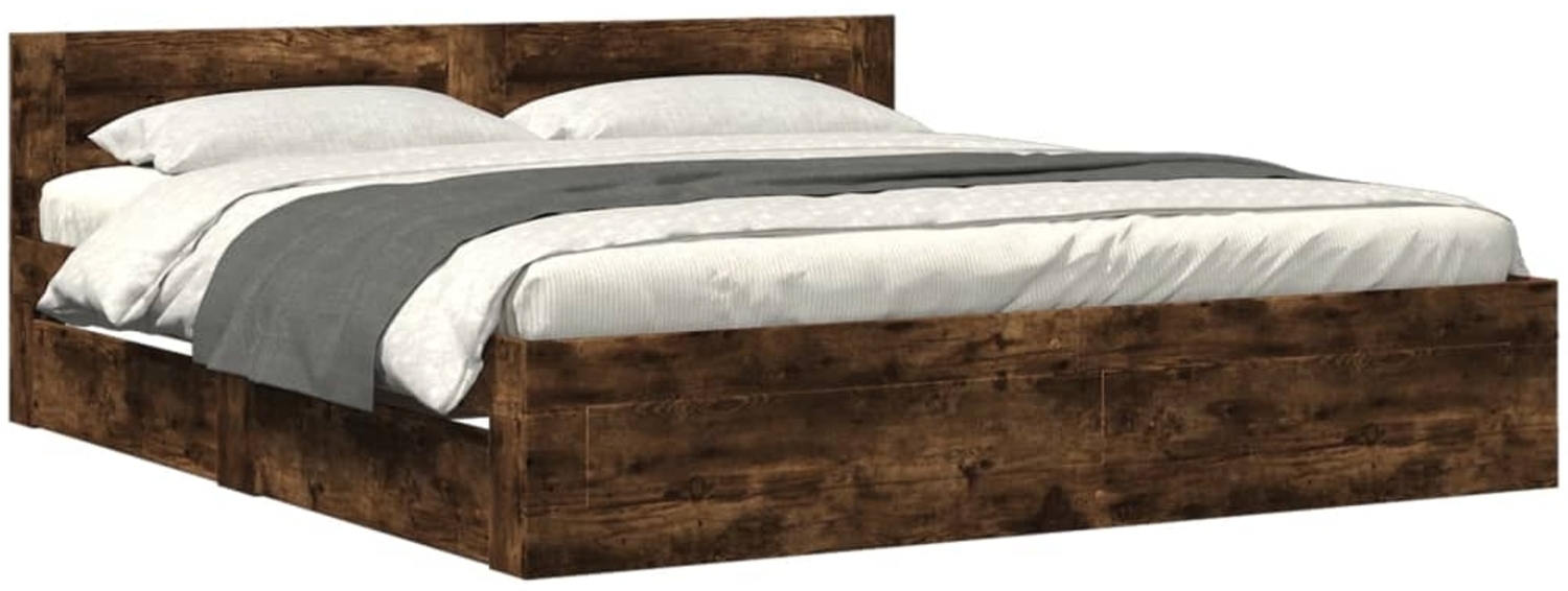 vidaXL Bettgestell mit Kopfteil Räuchereiche 200x200 cm Holzwerkstoff 3295538 Bild 1