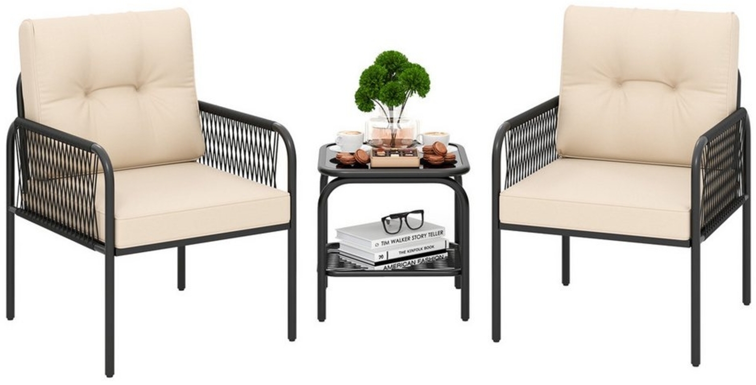 COSTWAY Balkonset, (3-tlg), 1 Tisch, 2 Stühle Gartenmöbel mit Kissen, Rattan Bild 1