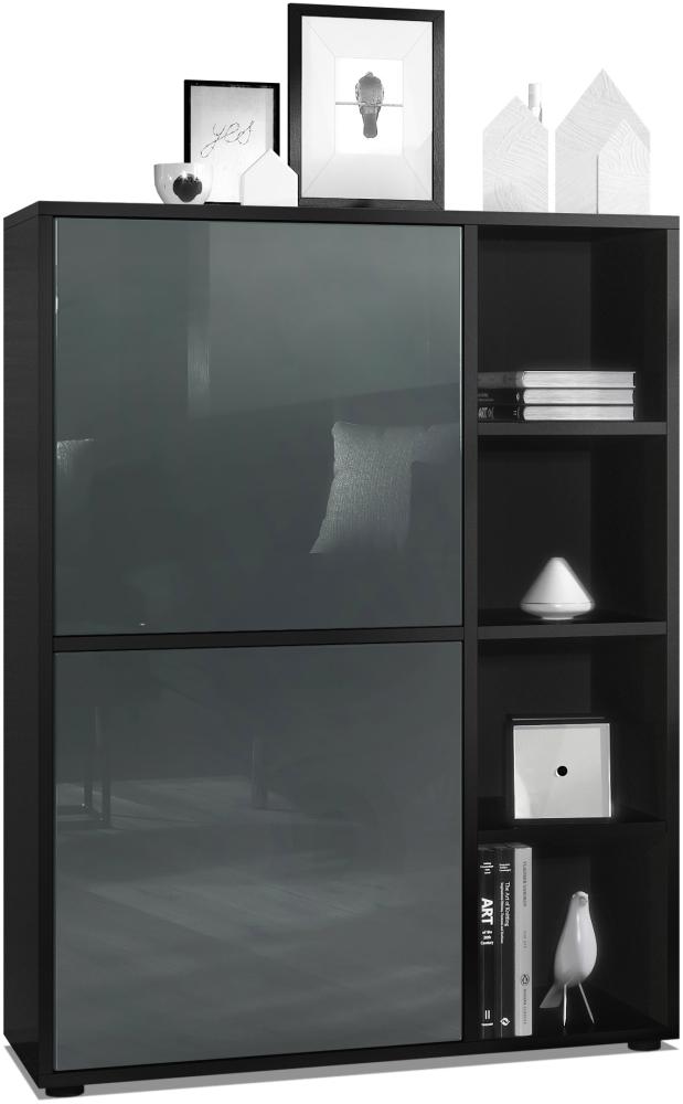 Highboard Schrank Anrichte Cuba mit 8 Fächern, Korpus in Schwarz matt / Fronten in Grau Hochglanz Bild 1